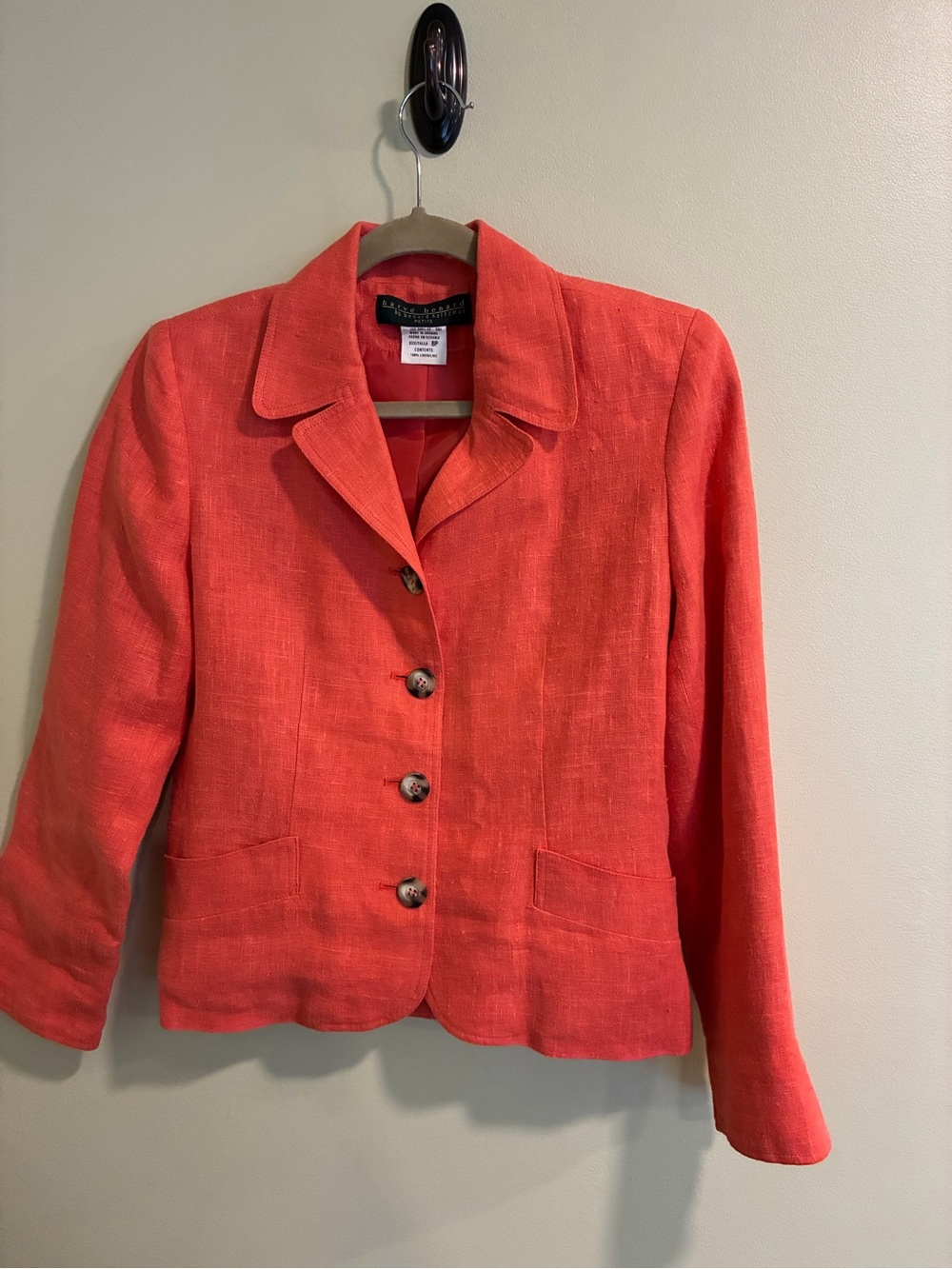 Harve Benard Coral Orange Linen Blend Blazer Jacket